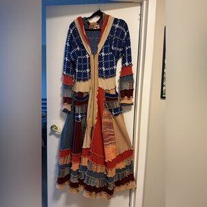 Boho Patchwork Maxi Cardigan in Blue, Red & Tan